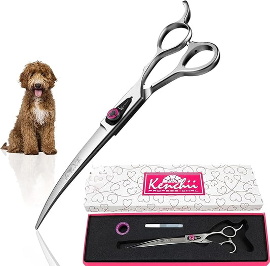 Kenchii Love Dog Grooming Scissors, Dog Scissors for Grooming, Professional Pet Grooming Scissors, Ergonomic & Comfortable (7.0" Curved)