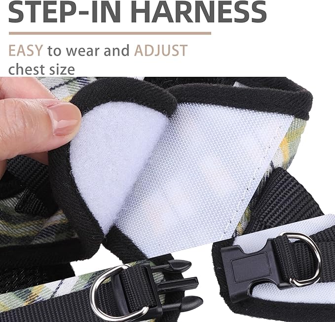 PUPTECK Adjustable Dog Harness Collar and Leash Set Step in No Pull Pet Harness for Small Medium Dogs Puppy and Cats Outdoor Walking Running, Soft Mesh Padded Reflective Vest Harnesses, Grn&YLW, M