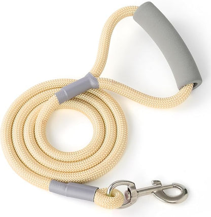 Mile High Life Dog Leash, with Comfortable Padded Handle, Cream Nylon Rope Leash with Steel Tips, Heavy Duty 6 Feet Pet Leashes (Cream,72 Inches)