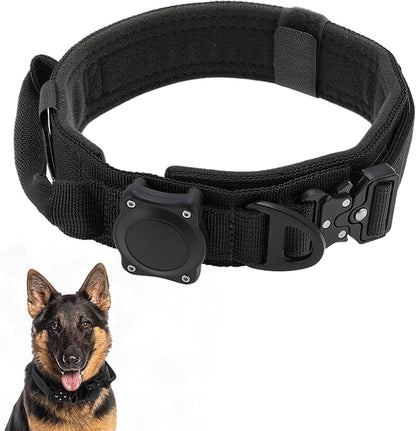 Dog Collar, Waterproof Tactical Dog Collar with Control Handle and Zinc Alloy Buckle, Pet Collar for AirTag, Medium Large Dogs, Medium, Black (Includes Screwdriver Accessories)