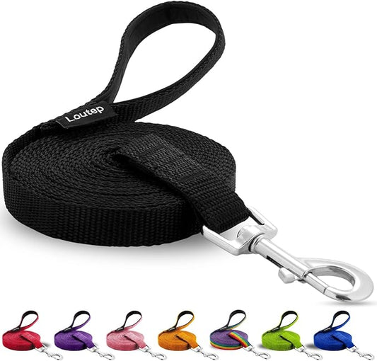 Dog Training Leash - Long Line for Recall & Obedience, Nylon Training Lead with Padded Handle, 15 ft / 20 ft / 30 ft / 50 ft / 100 ft - Long Leash for Dogs Outside, Small/Medium/Large