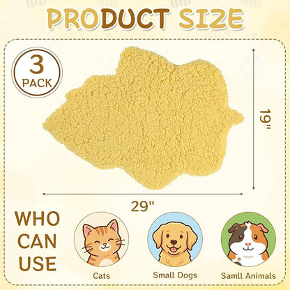 BrightRow 3 Pack Self Warming Pet Bed Leaf Shape Self Heating Cat Dog Mat Washable Thermal Sleeping Pad for Indoor Outdoor Hedgehog, Bunny, Sugar Glider, Rat, Chinchilla(Light Yellow,Large-19 x29)