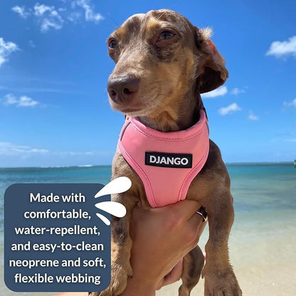 DJANGO Adventure Dog Harness - Stylish, and Durable Large Dog Harness for Outdoor Adventures and Everyday Wear - Quartz Pink Neoprene Adjustable Harness for Dogs with Reflective Piping, Brass D-Ring