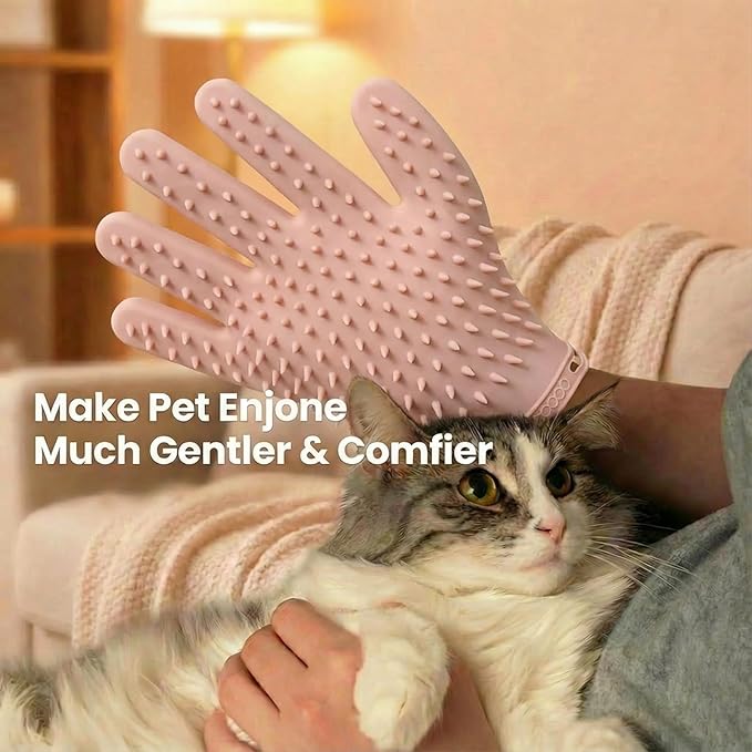 Pet Grooming & Hair Removal Gloves for Dogs & Cats, 2 Pairs Electrostatic Silicone Mitts with Soft Bristles, Enhanced 5-Finger Design for Pet Massage, Deshedding & Coat Care, Easy to Use & Clean(Red)