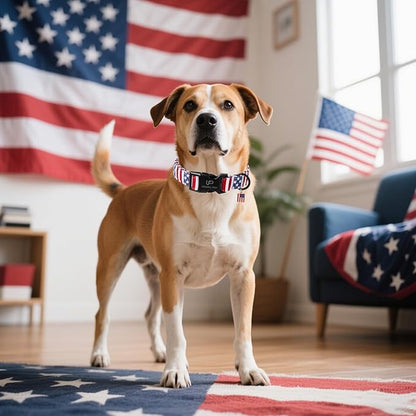 UP URARA PUP Flag Dog Collar, 4th of July Comfortable Cotton Dog Collars, American Flag Collar for Medium Girl Boy Dogs, Patriotic Collars with Quick Release