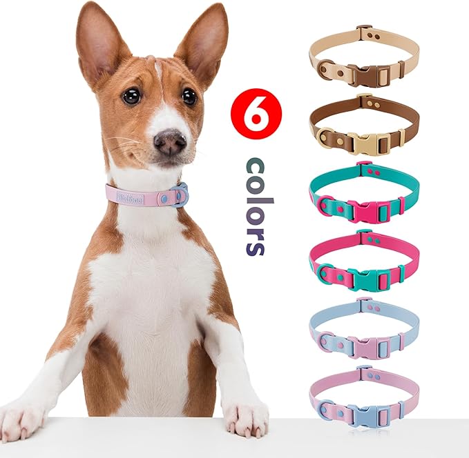Wolfone Waterproof Dog Collar with Quick Release Buckle， Cute Adjustable Collar for Dogs Comfort Sturdy Durable Odor Proof Easy Care（Sweet Lilac 37.5-55cm）