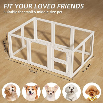 LoveTail Clear Acrylic Dog Playpen Indoor,Transparent Dog Pen,Easy to Assemble and Clear pet Pen for Puppy Dog, Rabbit and cat,Sturdy and Easy to Clean Plastic pet Fence (White, 23.6" H, 10PCS)