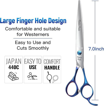 Fenice Peak 4PCS Dog Grooming Scissors Set Ergonomically Designed Blue Handles Ideal Dog Shears for Precise Trimming Easy Use with Comb.