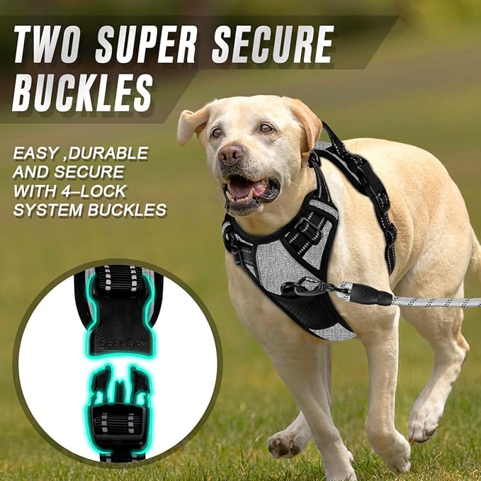 BARKBAY No Pull Dog Harness Front Clip Heavy Duty Reflective Easy Control Handle for Large Dog Walking(Dark Grey,L)