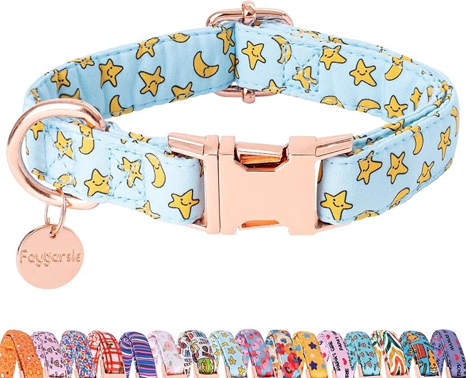 Faygarsle Blue Stars Moon Pattern Dog Collar for Small Medium Large Dogs Cute Puppy Collars for Female Dogs for Summer Spring Wedding Necklace Girl Dog Collar M