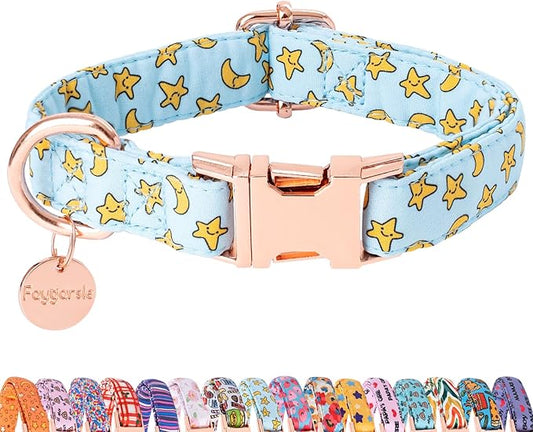 Faygarsle Blue Stars Moon Pattern Dog Collar for Small Medium Large Dogs Cute Puppy Collars for Female Dogs for Summer Spring Wedding Necklace Girl Dog Collar M