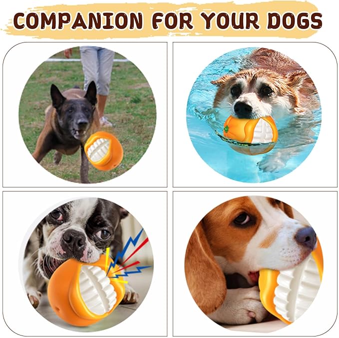 Indestructible Dog Squeaky Ball - Tough Chew Toy for Aggressive Chewers, Medium/Large Dogs Fetch Toy for Indoor, Outdoor & Water Play - Orange