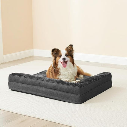 EHEYCIGA Large Dog Bed Memory Foam for Crate, Orthopedic Dog Bed Large Size Dogs with Washable Removable Cover, Waterproof Pet Sofa Couch with Nonskid Bottom, 35x22x6, Dark Grey