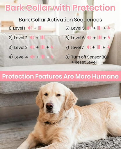 Dog Bark Collar with Remote, 2-in-1 Bark and Shock Collar Combo, 3300Ft Dog Training Collar - Auto Anti Bark/Beep/Vibration/Shock 4 Modes, IP67 Smart E-Collar with 5 Adjustable Levels of Sensitivity