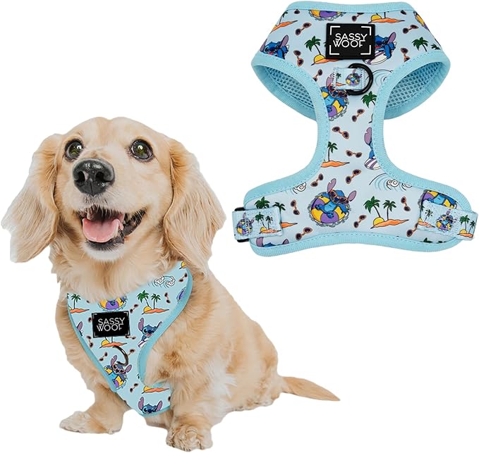 Sassy Woof Dog Adjustable Harness - Disney Stitch - XS, Breathable Mesh, No Pull Design with Two D-Rings, Patented Design, Perfect for Small Dogs and Puppies - Officially Licensed