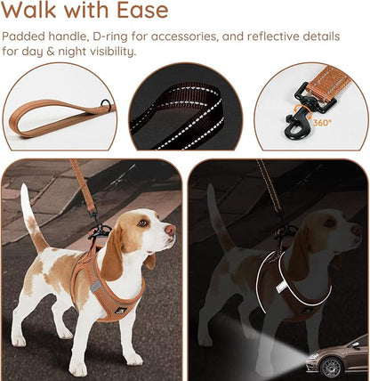 BELLA & PAL Step in Vest Harness for Small and Medium Dogs, No Pull Small Dog Harness with Leash Set, Comfortable Air Mesh Dog Vest Harness with Reflective Strip (Mokka, M)