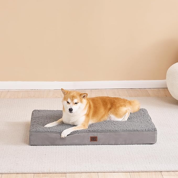 EHEYCIGA Orthopedic XL Dog Beds for Extra Large Dogs with Removable Washable Cover for Crate, Light Grey, 41x27