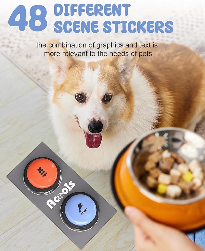 Dog Buttons for Communication, 9 Pcs Dog Talking Button Set, 30s Voice Recording Pet Buzzer Training Buttons, Speaking Button for Dogs with Waterproof Anti-Slip Dog Button Mat and 48 Scene Stickers