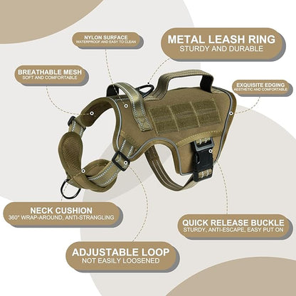 Small Dog Harness, Heavy Duty Tactical No Pull Dog Harness, No Choke, Easy On and Off Pet Vest with Molle System, Adjustable Reflective Dog Vest with Breathable Padded for Walking Hiking Training