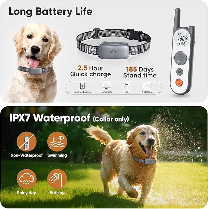 Htcuto 3500 Ft Wireless Dog Fence with 6100Ft Training Remote Collar, 185 Day Battery Rechargeable Electric Fence System, IPX7 Water Resistant, Use for Dogs*Grey