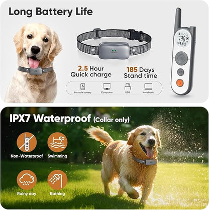 Htcuto 3500 Ft Wireless Dog Fence with 6100Ft Training Remote Collar, 185 Day Battery Rechargeable Electric Fence System, IPX7 Water Resistant, Use for Dogs*Grey