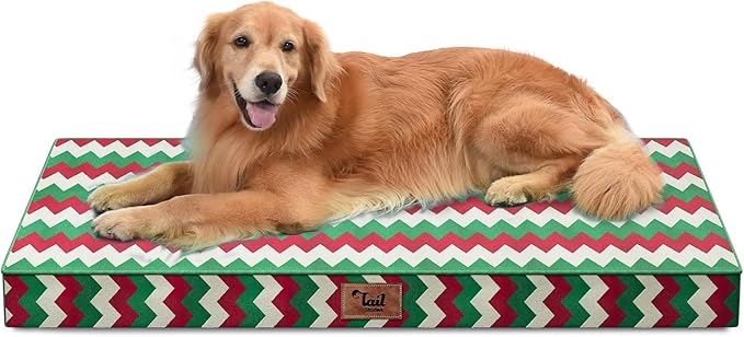 Tail Stories Outdoor Extra Large Dog Bed, Christmas Waterproof Dog Bed for Large Dogs, Egg Crate Foam XL Pet Bed with Removable Washable Oxford Cooling Cover, Stripe