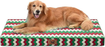 Tail Stories Outdoor Extra Large Dog Bed, Christmas Waterproof Dog Bed for Large Dogs, Egg Crate Foam XL Pet Bed with Removable Washable Oxford Cooling Cover, Stripe