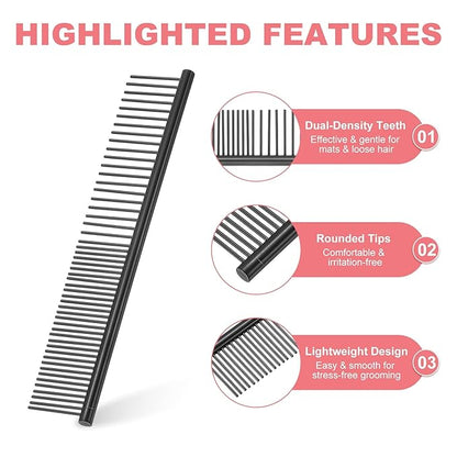 PETAXCELL Dog Cat Comb, Pet Combs Stainless Steel Teeth with Rounded Ends for Knots Mats Loose Hair Removal, 6.5IN (Black Coated, 3 Pack), Grooming Tool Intended for Long Curly Hair Pet