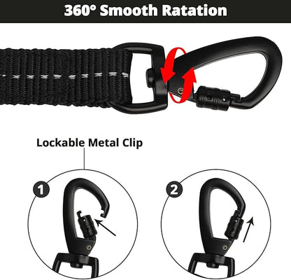 Long Dog Leash 30 FT: Heavy Duty Rope Leashes for Dogs Training with Swivel Lockable Hook Reflective Threads Bungee and Padded Handle - Dog Lead for Large Small Medium Dogs Outside Walking Hiking