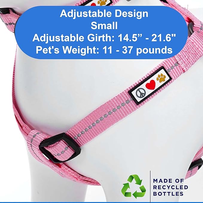 Pawtitas Recycled Reflective Step-in Dog Harness – Adjustable No-Pull Vest for Puppies to Seniors, Safe & Comfortable S Pink