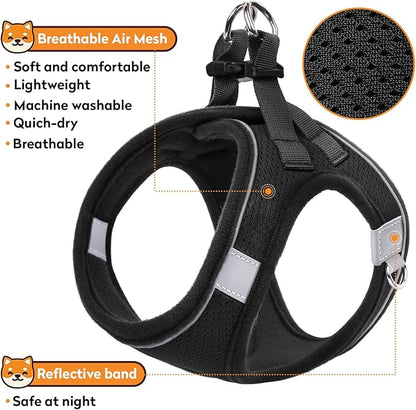 Dog Harness with Leash Set, No-Pull Step-in Reflective Pet Harness with 1 Leash Clips, Adjustable Soft Padded Easy Walk Dog Vest for Small Medium Large Dogs, Cats(Carbon Black, Large)