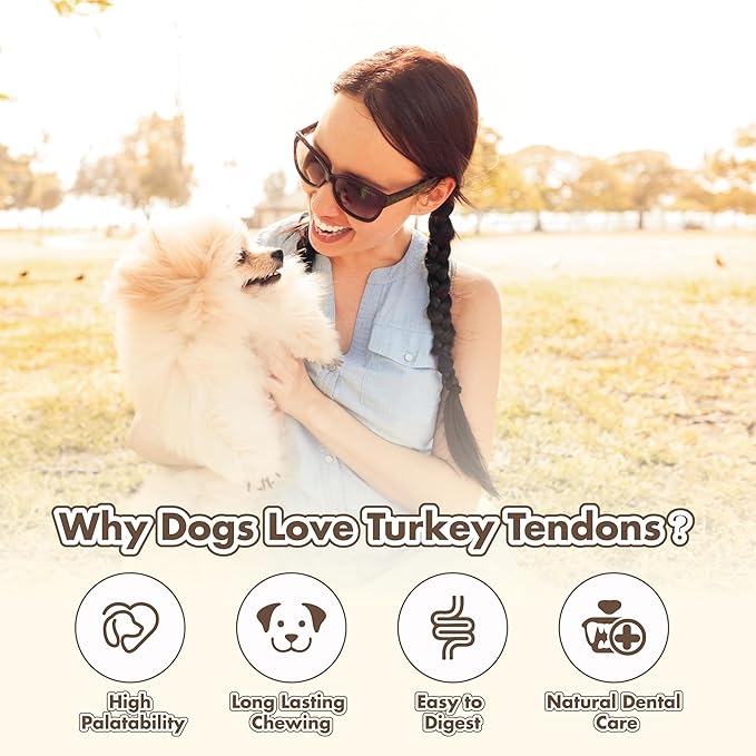 VITADAY Turkey Tendons for Dogs, All Natural, Healthy Dog Treats, Long Lasting, Hypoallergenic Dog Chews, Rawhide Free, USA-Sourced, for Large Dogs, Bone (L), 1 Count Pack
