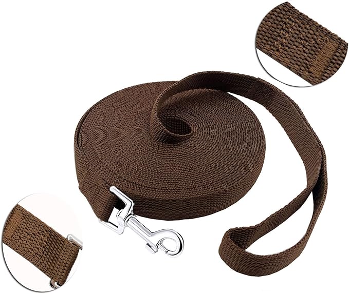 PETGOGO 15ft 20ft 30ft 40ft 50ft Long Dog/Puppy Lead Obedience Recall Training Dog Leashes for Small Medium Dogs Camping, Training, Play, or Backyard (Brown, 1" x 20FT)