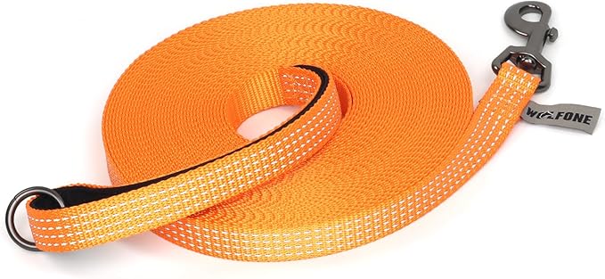 Wolfone Long Line Dog Leash with Padded Handle Orange 3m Training Leashes Reflective Leads for Dogs Outside