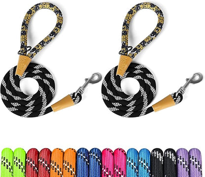 lynxking Rope Dog Leash 6 FT with Comfortable Padded Handle, Highly Reflective Threads Leash for Small Medium Large Dogs (Black, 2PCS Large 1/2in x 6ft-Rope Clasp)