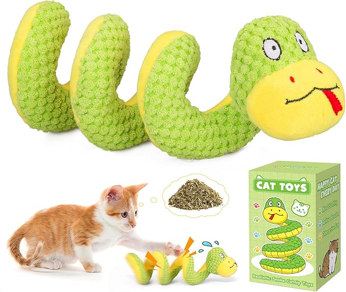 Retro Shaw Cat Toys, 14 Inches Crinkle Snake Cat Toy with Catnip & Silvervine - Interactive Chew Toy for Cats, Realistic Stuff Snake for Biting & Play, Suitable for Large-Breed Cats