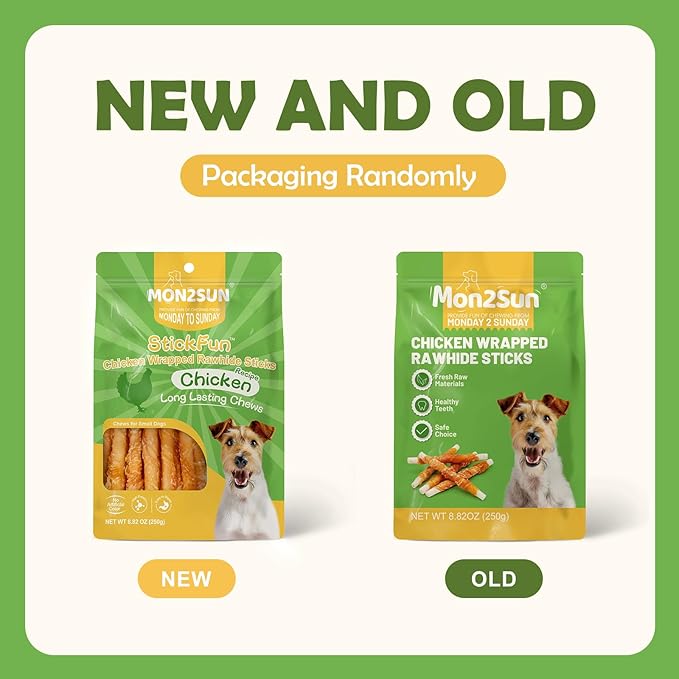 MON2SUN Dog Treats, 5 Inch Rawhide Twist Chicken Hide Sticks, Suitable for Puppy and Small Dogs, 5 Inch (Chicken, Pack of 25)