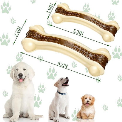 Sosation Bones Shaped Dog Toys for Aggressive Chewers, 2 Pack Christmas Dog Chew Toys Puppy Teething Nylon Beef Flavor for Large/Medium/Small Puppies Breeds(Curved Bone,Large, Medium)