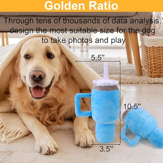 Mity Rain Funny Tumbler With Handle Cup Dog Toy - Cute Squeaky Interactive Fluff and Tuff for Small/Large/Medium Dogs (1 Blue)