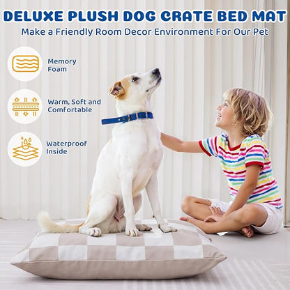 UWELL PETS Medium Dog Bed with Removable Washable Cover for Small Dogs Deluxe Plush Dog Crate Beds Comfy Kennel Pad Waterproof Lining and Blue Gel Memory Foam Memory Foam（Brown 30 * 20 * 4in）