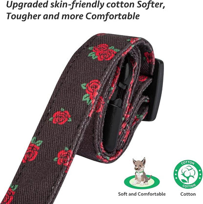Cotton Handmade Dog Collar Cute and Distinctive Patterns Black Rose with Pendant for Girl Boy Dogs Collars L