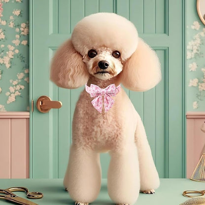 Girl Dog Collar with Lady Bow - Elegent Spring Dog Collrs Girly Pink Bow Sailor Bowtie Collars, Adjustable Metal Buckle Female Dogs Collar for Small Medium Large Dogs XL