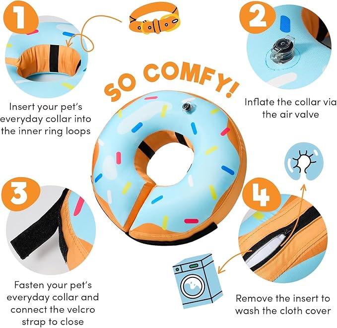 BENCMATE Inflatable Dog Cone Collar Alternative, Soft Dog Cone for Small Medium Large Dogs and Cats, Neck Recovery ECollar Donut Collar After Surgery (Large+, Donut-Blue)