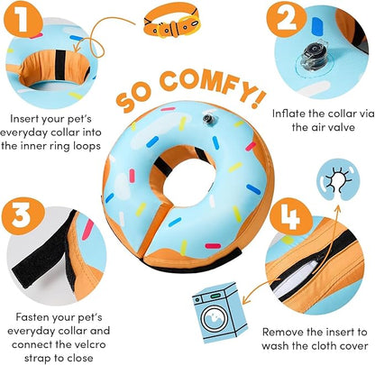 BENCMATE Inflatable Dog Cone Collar Alternative, Soft Dog Cone for Small Medium Large Dogs and Cats, Neck Recovery ECollar Donut Collar After Surgery (Large+, Donut-Blue)