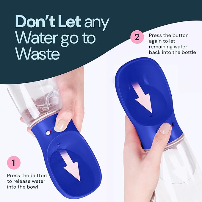 MalsiPree Dog Water Bottle - 12 oz, Navy Blue - Leakproof Pet Water Dispenser - One-Hand Operation & Portable Dog Bowl - Travel Ready for Hiking & Travel Pet Bowl