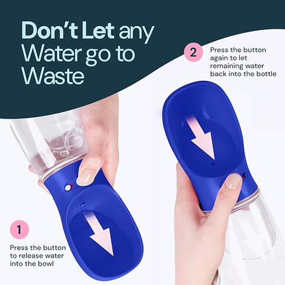 MalsiPree Dog Water Bottle - 12 oz, Navy Blue - Leakproof Pet Water Dispenser - One-Hand Operation & Portable Dog Bowl - Travel Ready for Hiking & Travel Pet Bowl