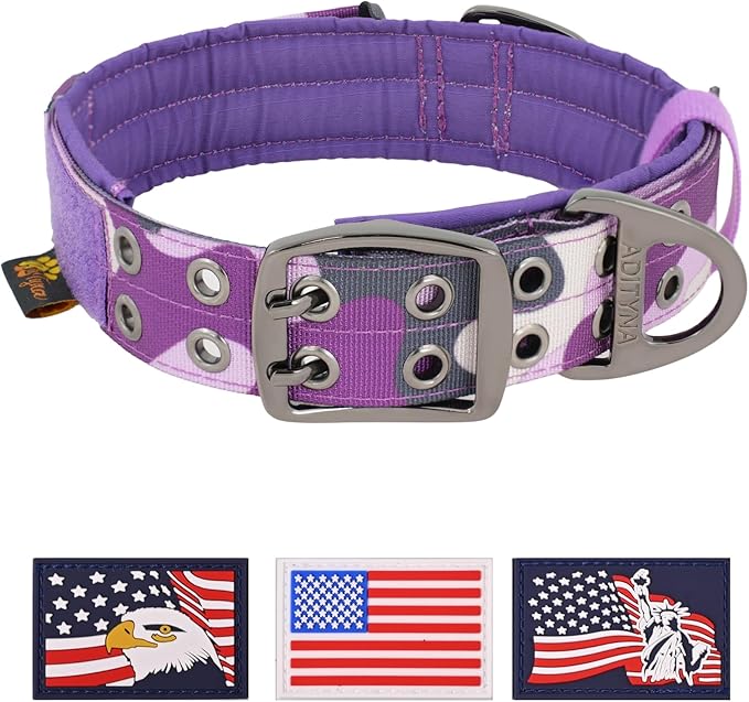 ADITYNA Heavy Duty Dog Collar for Medium Dogs - Camo Purple Collar with Handle for Training, and Walking - Wide, Thick, Tactical, Soft Neoprene Padded