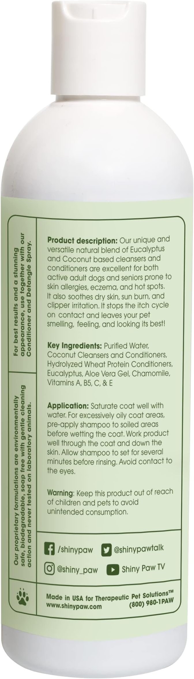 Shiny Paw Dog Shampoo Itchy Skin Relief 16 oz | Hypoallergenic Dog Wash | Eucalyptus, Chamomile & Aloe Vera | Dog Shampoo Sensitive Skin & Smelly Dogs | Made in USA