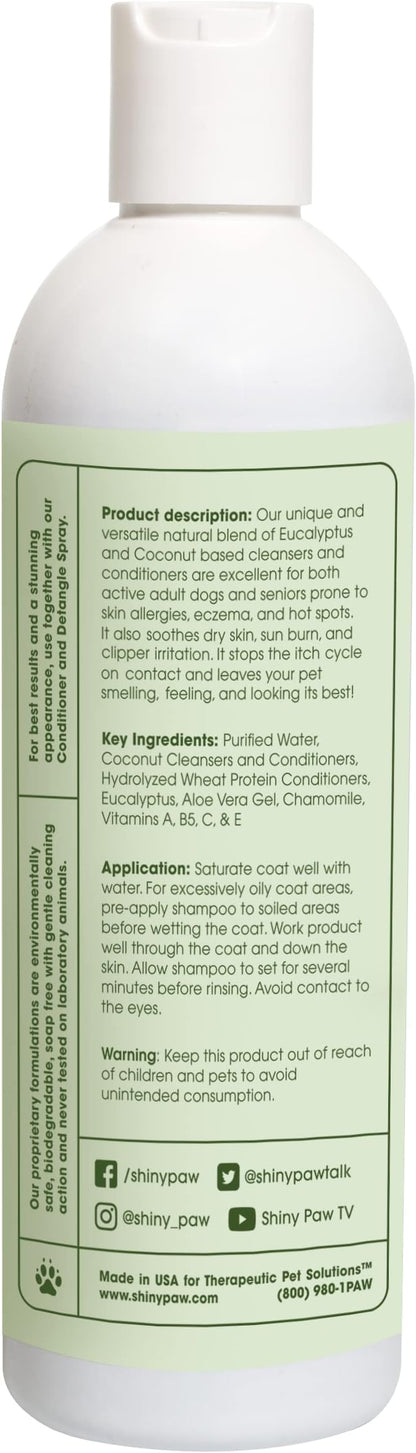 Shiny Paw Dog Shampoo Itchy Skin Relief 16 oz | Hypoallergenic Dog Wash | Eucalyptus, Chamomile & Aloe Vera | Dog Shampoo Sensitive Skin & Smelly Dogs | Made in USA