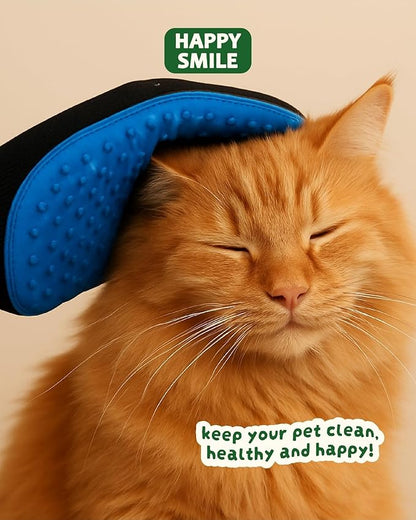 Happy Smile Pet Grooming Gloves for Dogs & Cats – Deshedding, Bath & Massage – Hair Removal Gloves for Short & Long Fur – 1 Pair